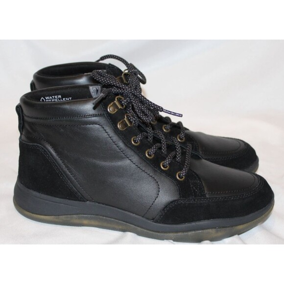 VIONIC WOMENS LEATHER LACE UP WHITLEY LEATHER BOOTS SZ 9 NWOB BLACK GRAY - Picture 1 of 7